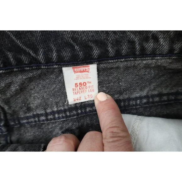 Vintage 90s Levis 550 Orange Tab Mens 40x28 Relaxed Tapered Leg Jeans Black USA